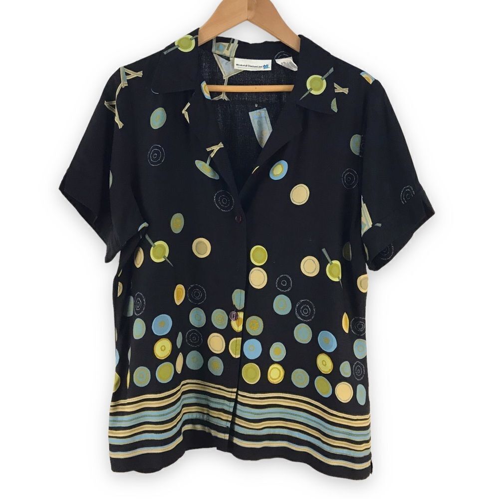 Weekend ClothesLine short sleeve martini olive‎ print button down shirt size L